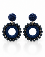 NAVY BLUE BEADED ORB CIRCLE DROP EARRING