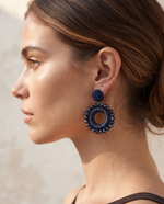 NAVY BLUE BEADED ORB CIRCLE DROP EARRING