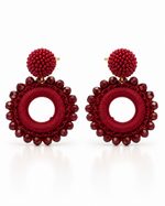 CRIMSON RED BEADED ORB CIRCLE DROP EARRING