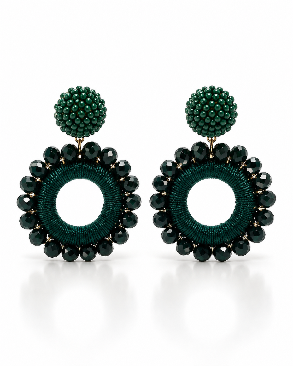 DEEP GREEN BEADED ORB CIRCLE DROP EARRING