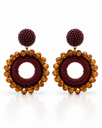 BURGUNDY BEADED ORB CIRCLE DROP EARRING
