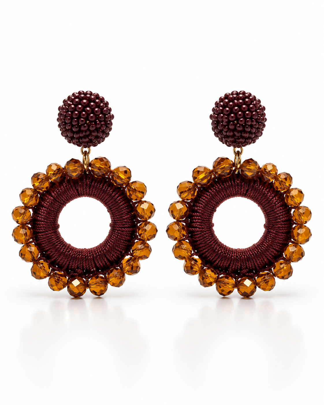 BURGUNDY BEADED ORB CIRCLE DROP EARRING