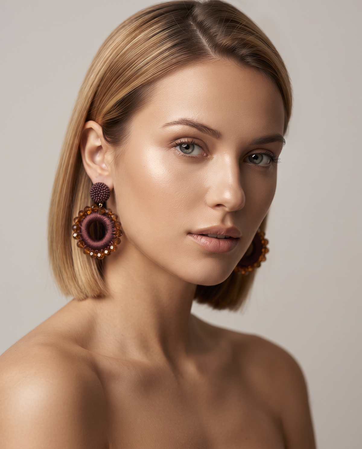 BURGUNDY BEADED ORB CIRCLE DROP EARRING