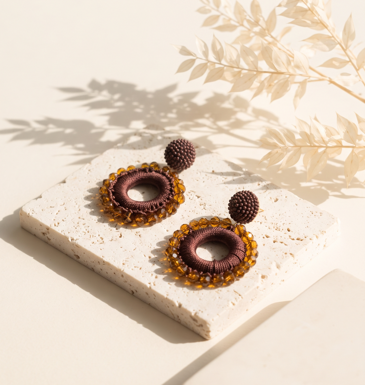 Burgundy beaded orb circle drop earring