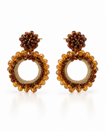 AMBER BEADED FLOWER CIRCLE DROP EARRING