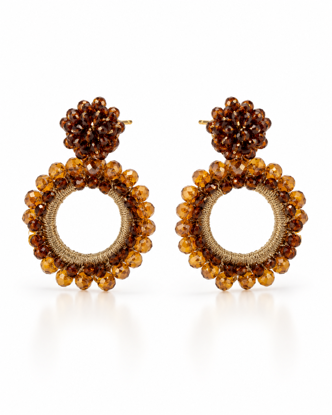 AMBER BEADED FLOWER CIRCLE DROP EARRING
