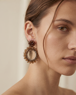AMBER BEADED FLOWER CIRCLE DROP EARRING