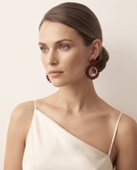 BURGUNDY BEADED FLOWER CIRCLE DROP EARRING