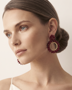 BURGUNDY BEADED FLOWER CIRCLE DROP EARRING