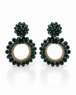 DEEP GREEN BEADED FLOWER CIRCLE DROP EARRING