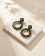 DEEP GREEN BEADED FLOWER CIRCLE DROP EARRING