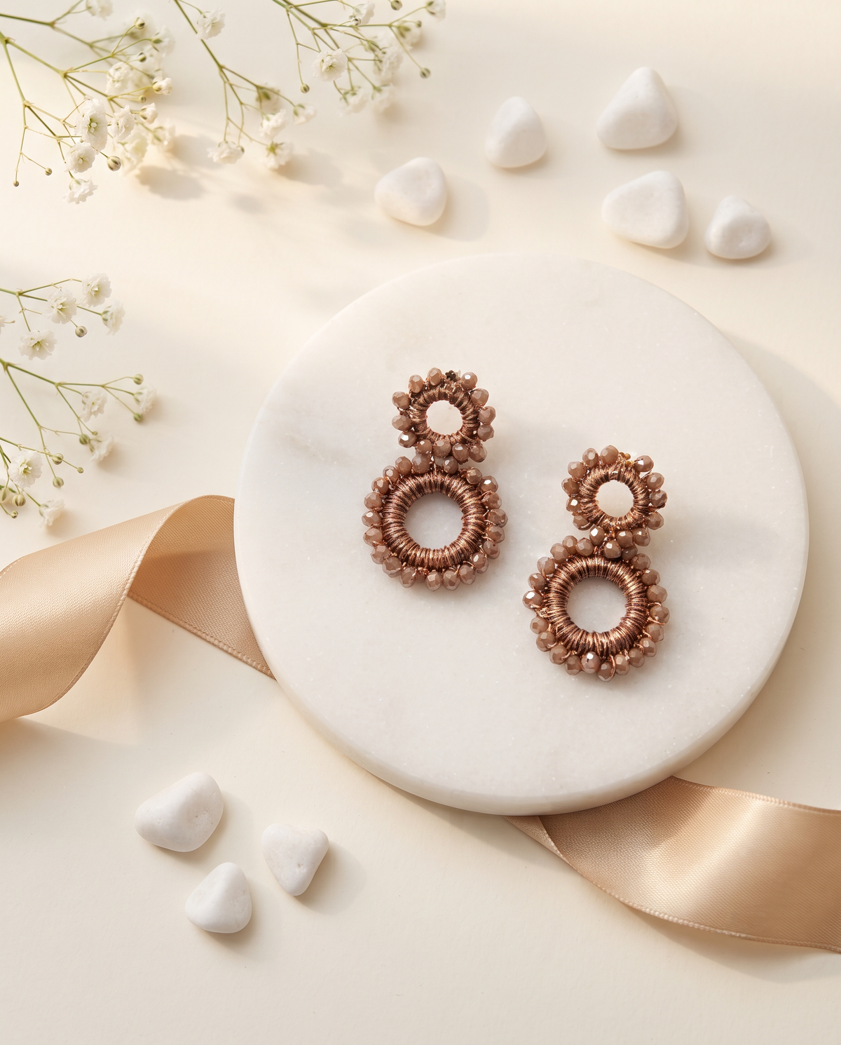 DOUBLE CIRCLE BEAD DROP EARRING