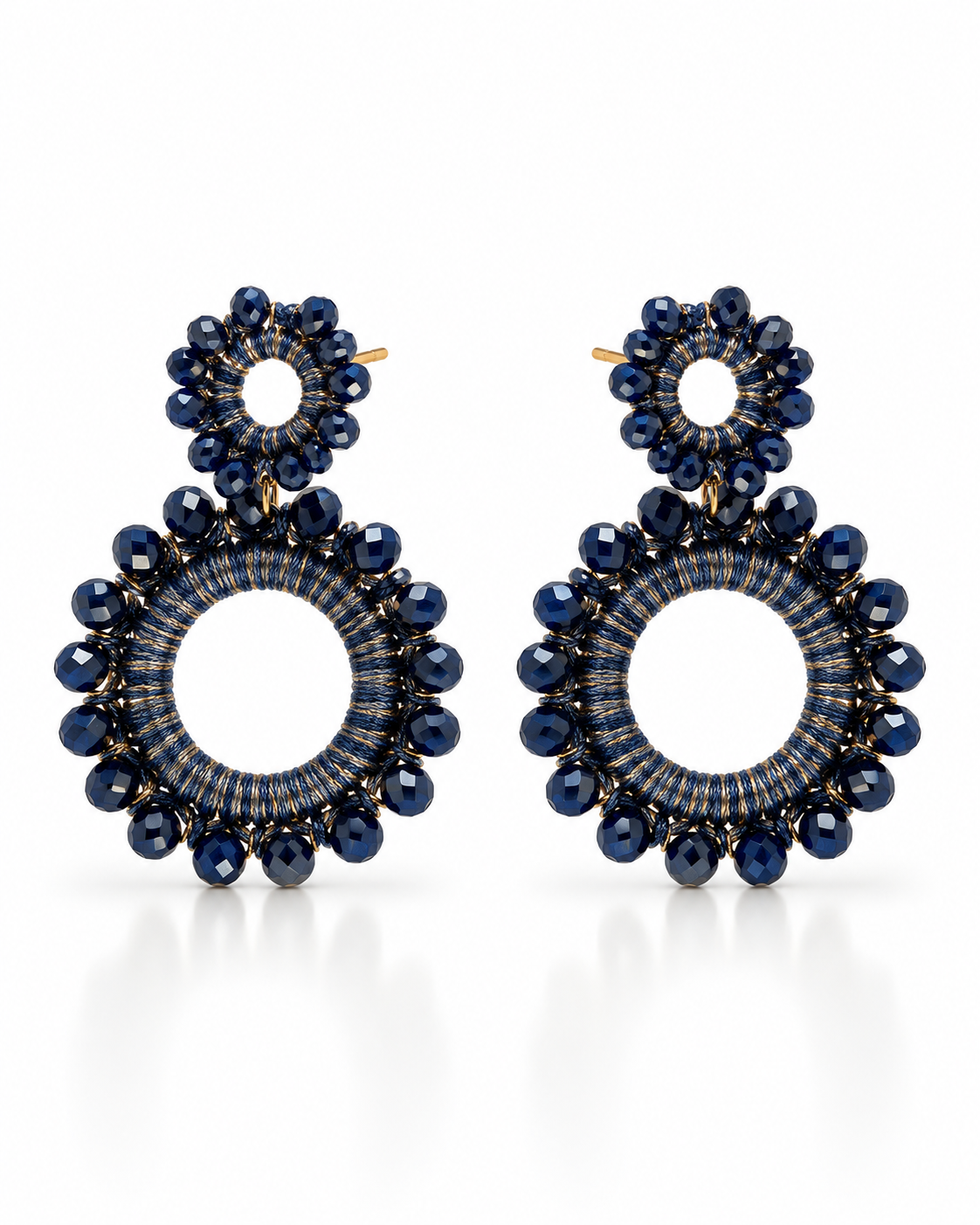 NAVY BLUE DOUBLE CIRCLE BEAD DROP EARRING
