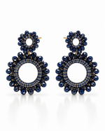 NAVY BLUE DOUBLE CIRCLE BEAD DROP EARRING
