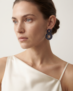 NAVY BLUE DOUBLE CIRCLE BEAD DROP EARRING