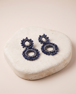 NAVY BLUE DOUBLE CIRCLE BEAD DROP EARRING