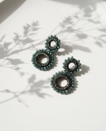 DEEP GREEN DOUBLE CIRCLE BEAD DROP EARRING