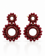 BURGUNDY DOUBLE CIRCLE BEAD DROP EARRING
