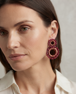 BURGUNDY DOUBLE CIRCLE BEAD DROP EARRING
