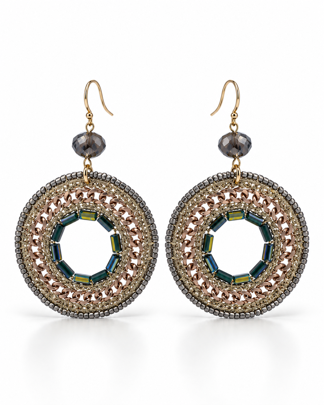 TEAL ACCENT FILIGREE CIRCLE DROP EARRING