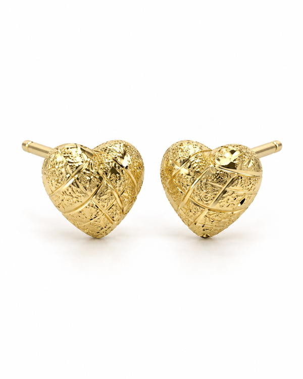 Gold textured heart stud earring