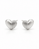 SILVER RIBBED HEART STUD EARRING