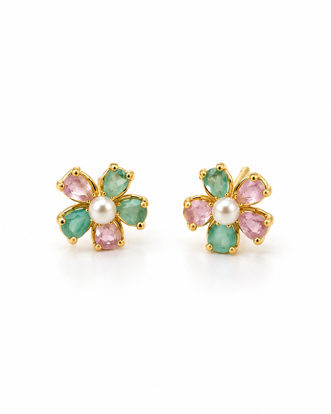 PASTEL PETAL PEARL FLOWER STUD EARRING