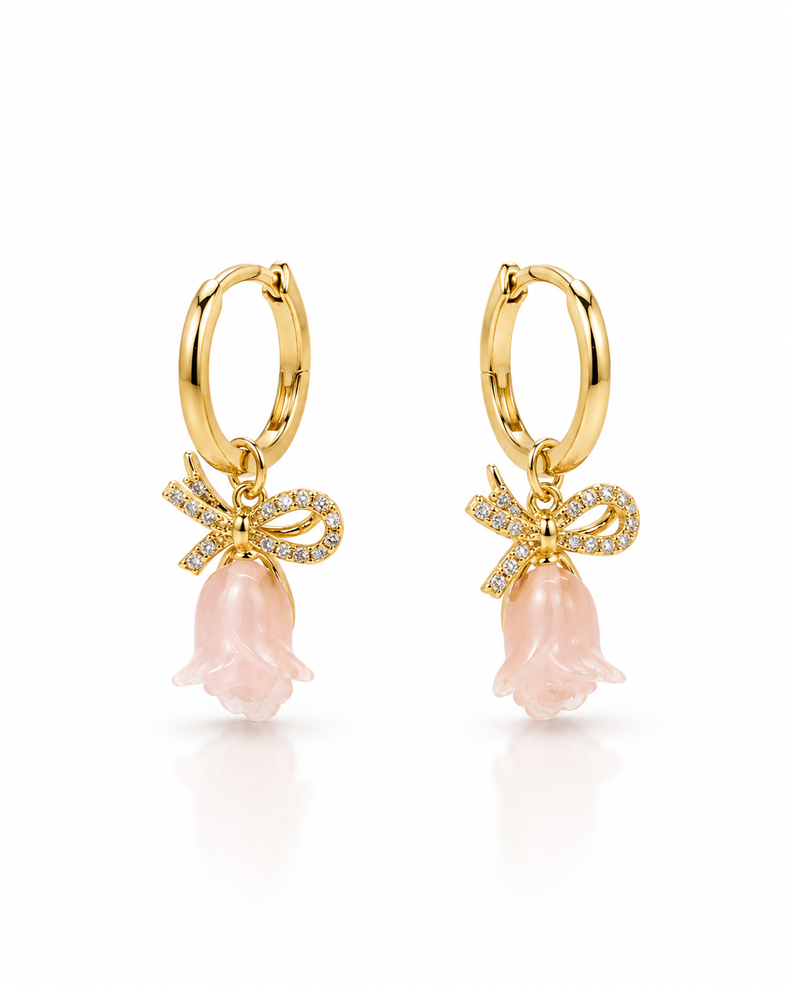 PINK TULIP BOW HUGGIE HOOP EARRING