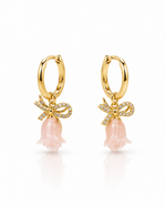 PINK TULIP BOW HUGGIE HOOP EARRING