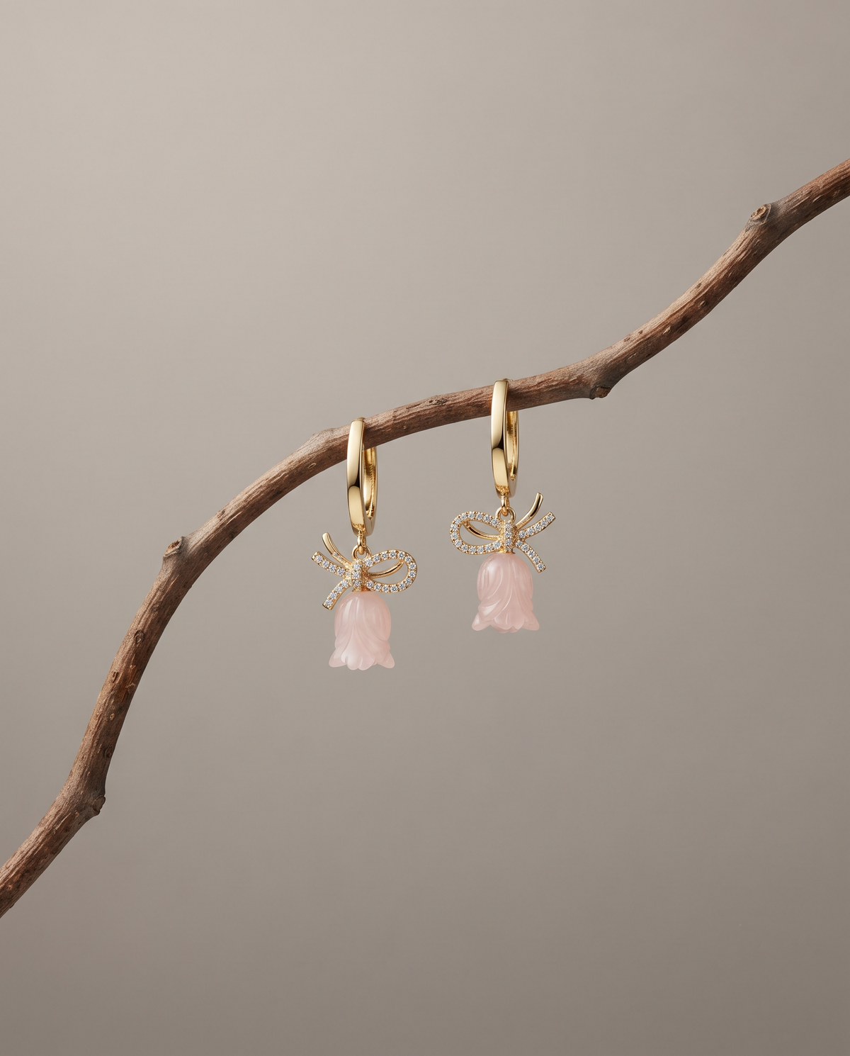 PINK TULIP BOW HUGGIE HOOP EARRING