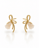 PEACH ROSEBUD ROPE BOW STUD EARRING