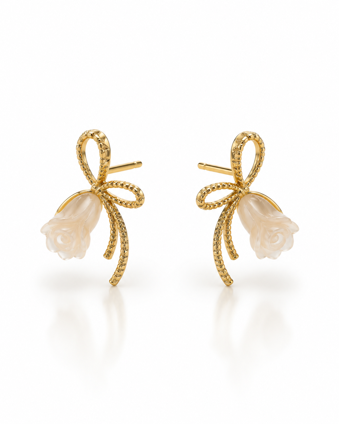 PEACH ROSEBUD ROPE BOW STUD EARRING