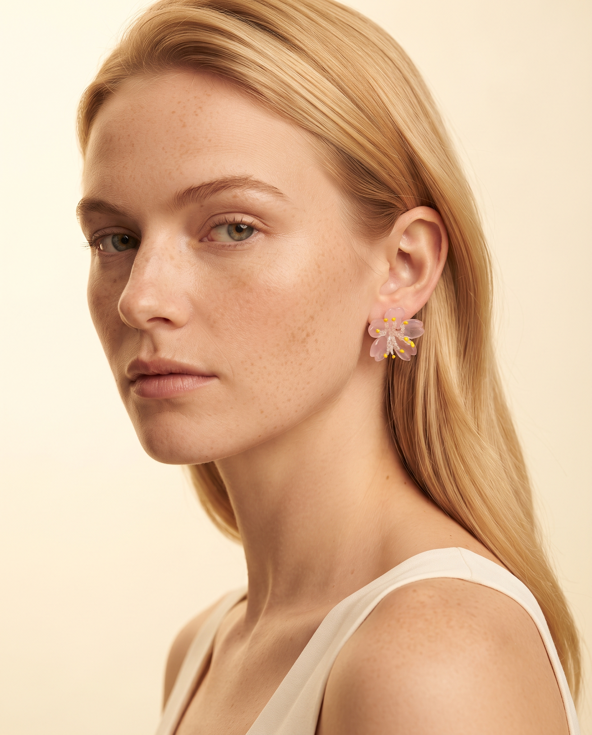 PINK BLOSSOM GLASS CRYSTAL STUD EARRING
