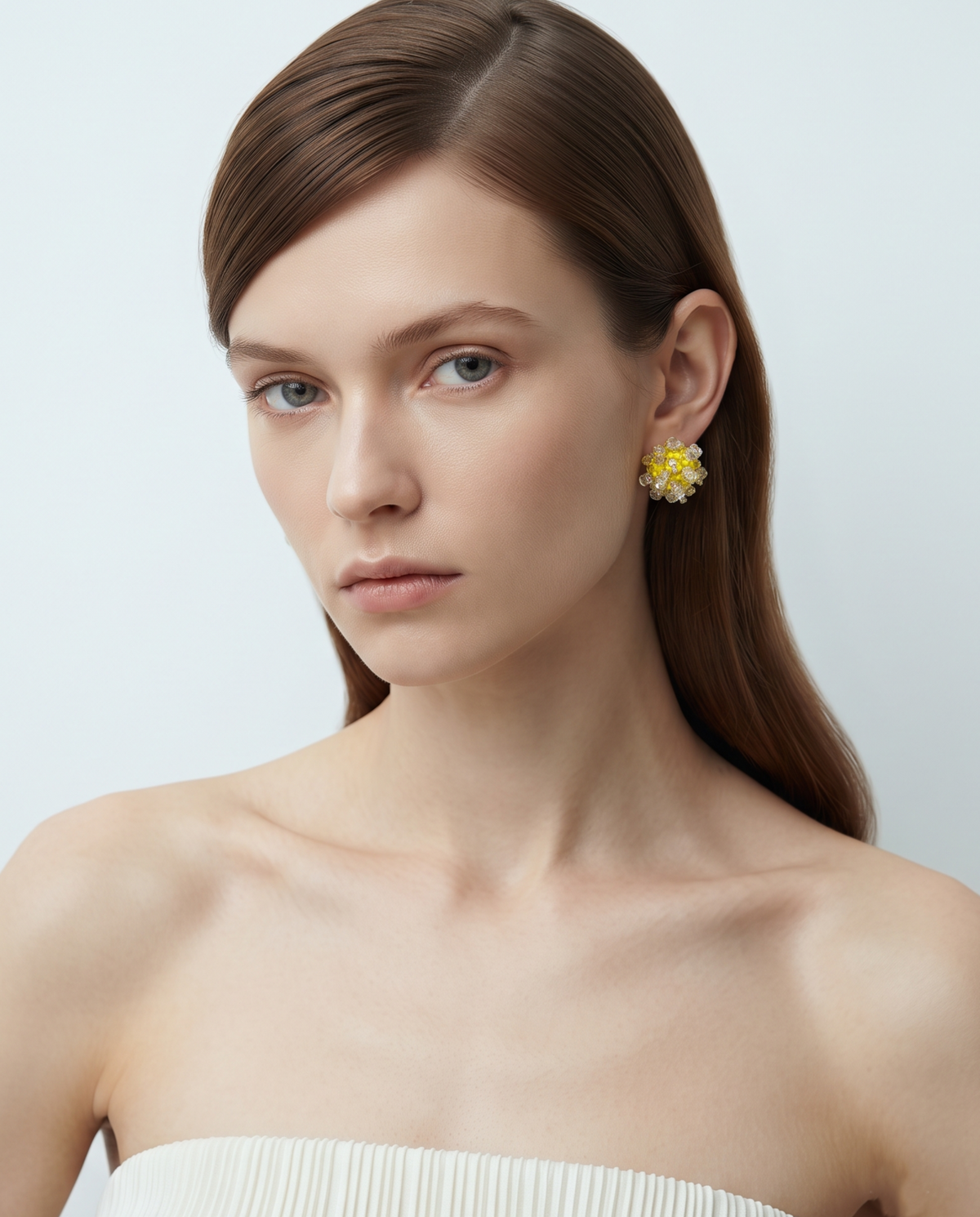 YELLOW BEADED BLOOM STUD EARRING