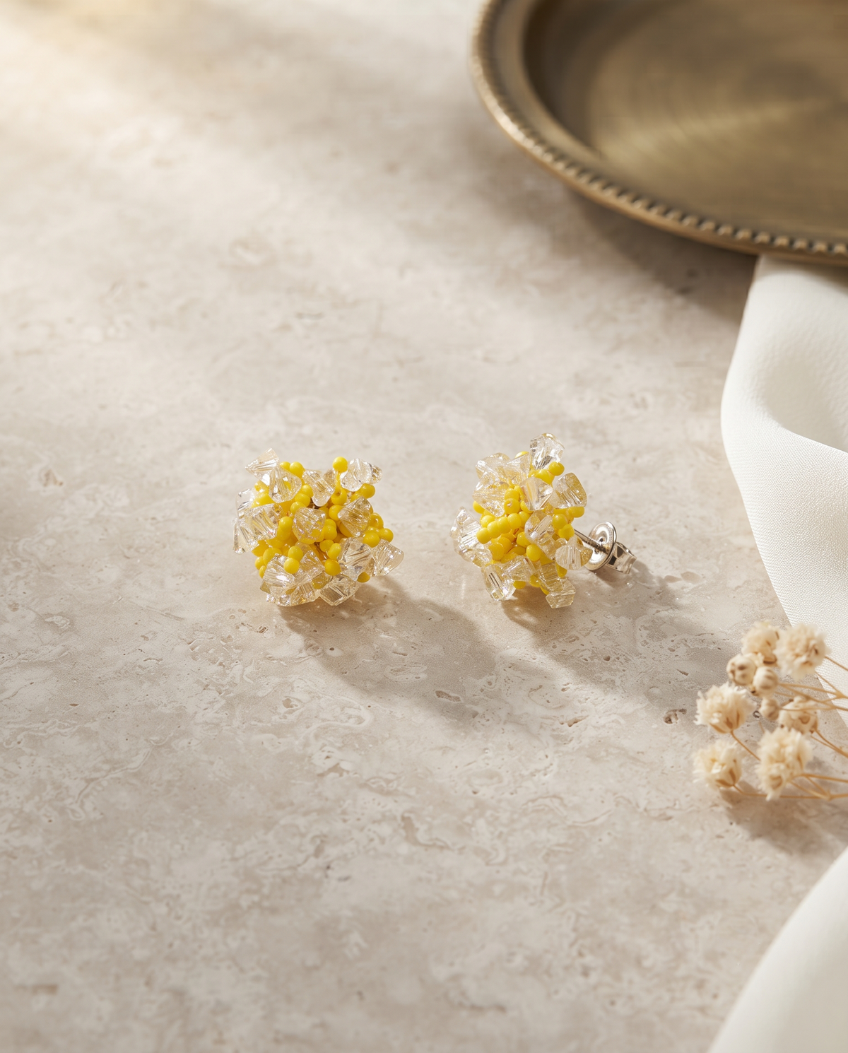 YELLOW BEADED BLOOM STUD EARRING