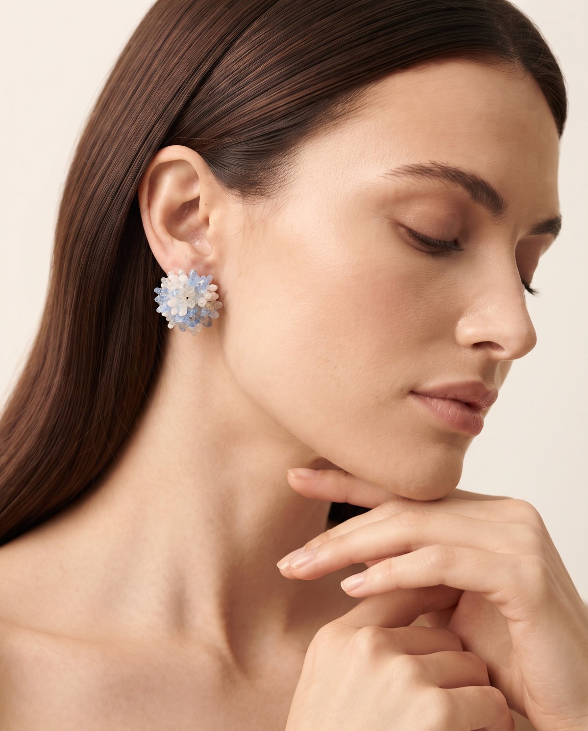 BLUE HYDRANGEA FLOWER CLUSTER STUD EARRING
