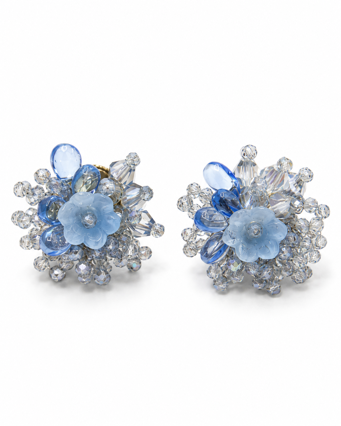 BLUE GLASS CRYSTAL FLOWER BURST STUD EARRING