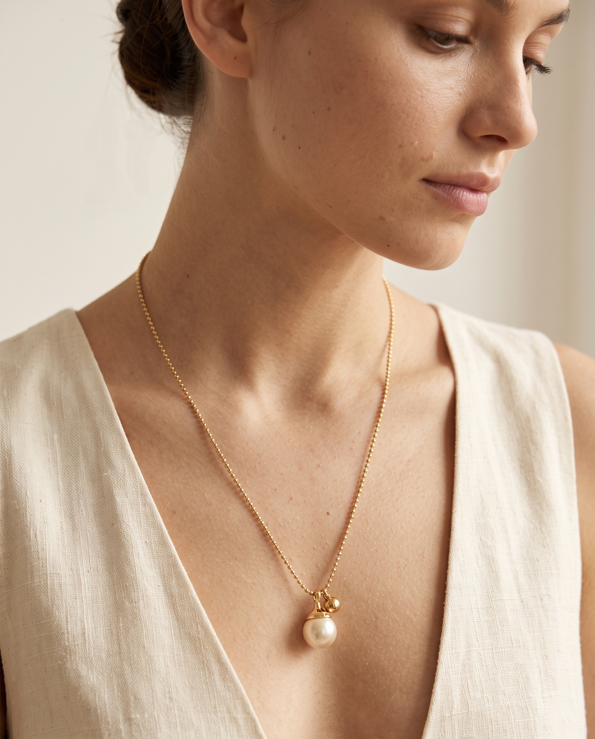 Gold Capped Pearl Charm Necklace – view 3