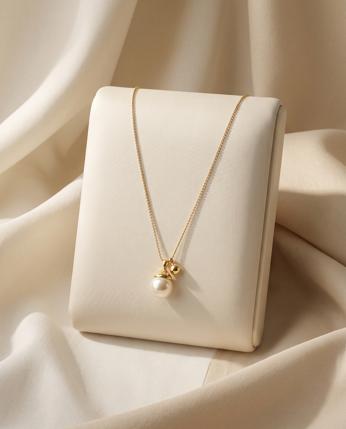 Gold Capped Pearl Charm Necklace – view 4