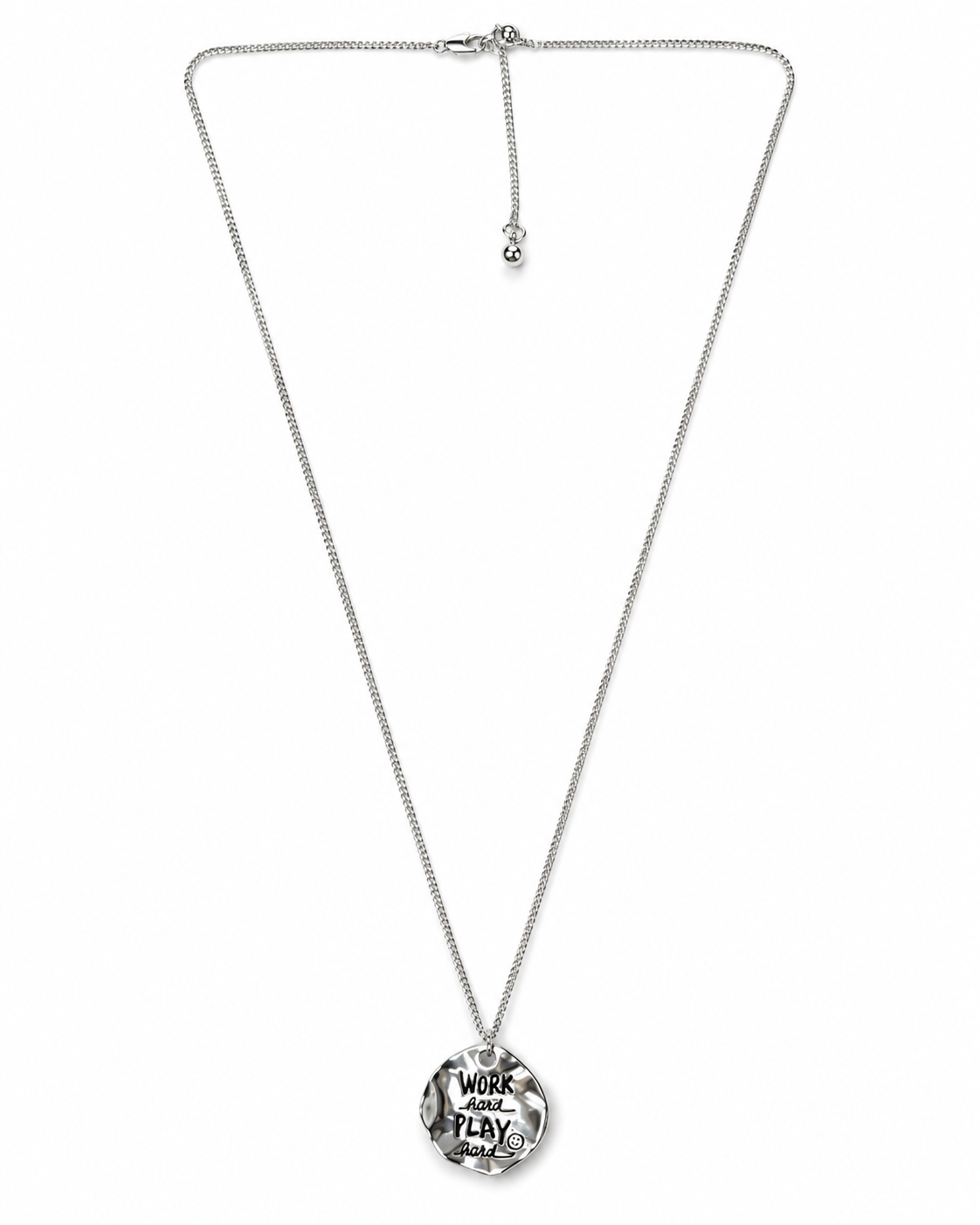 Silver Work Hard Play Hard Coin Necklace – view 1