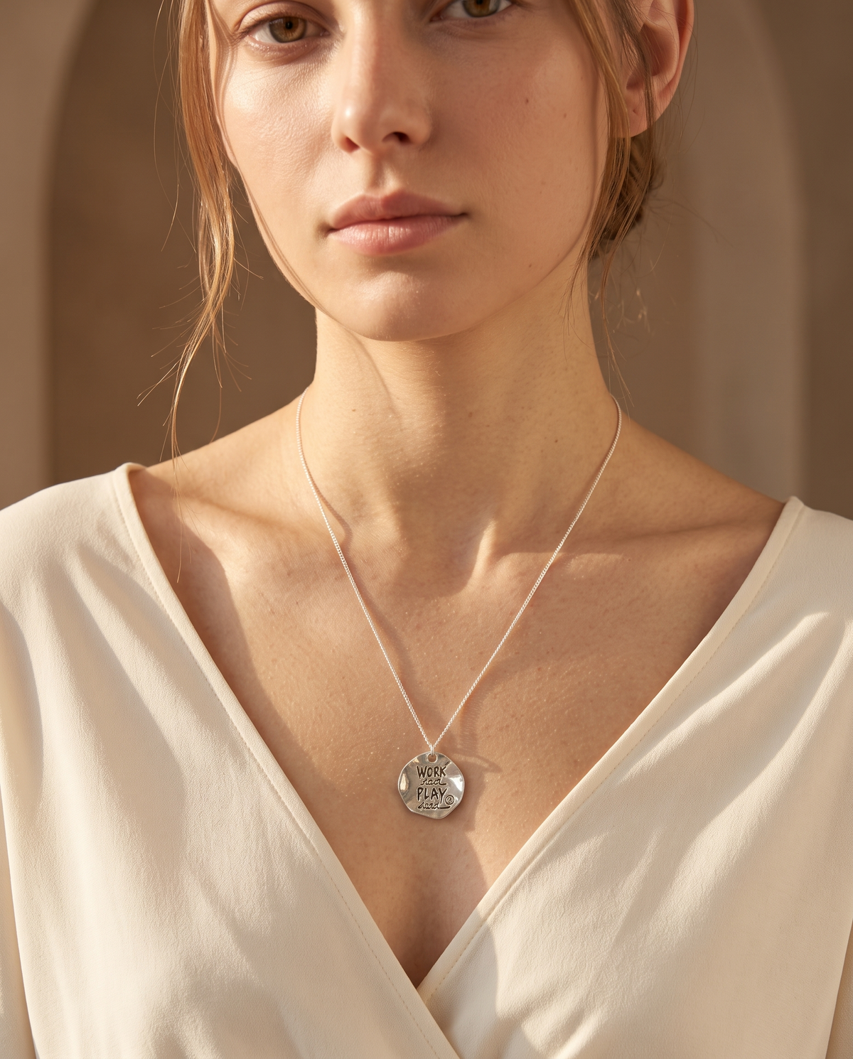 Silver Work Hard Play Hard Coin Necklace – view 3