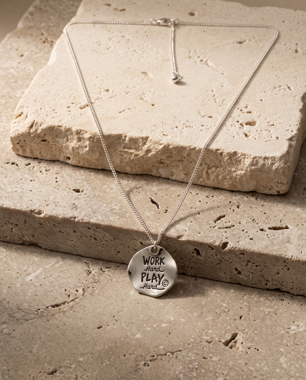 Silver Work Hard Play Hard Coin Necklace – view 4