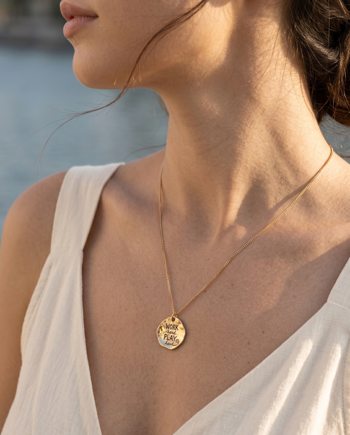 Gold Work Hard Play Hard Coin Necklace – view 2