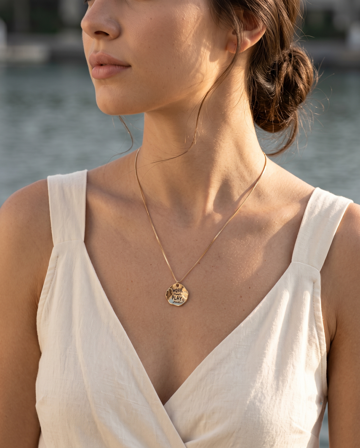 Gold Work Hard Play Hard Coin Necklace – view 3