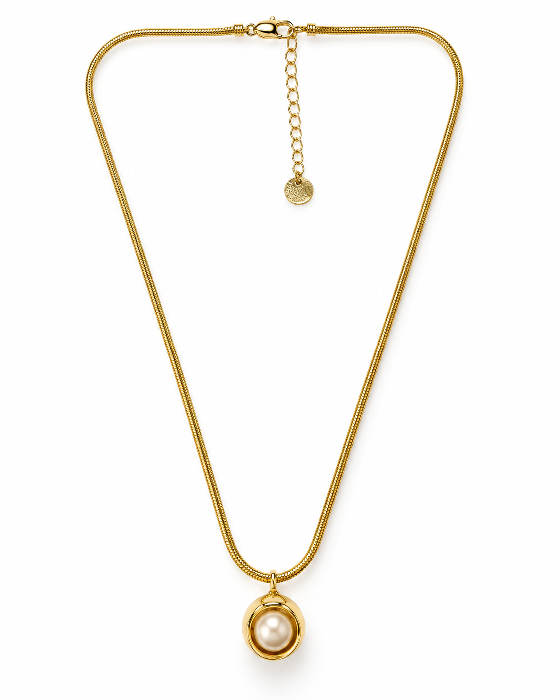 Gold Pearl Bezel Pendant Necklace – view 1