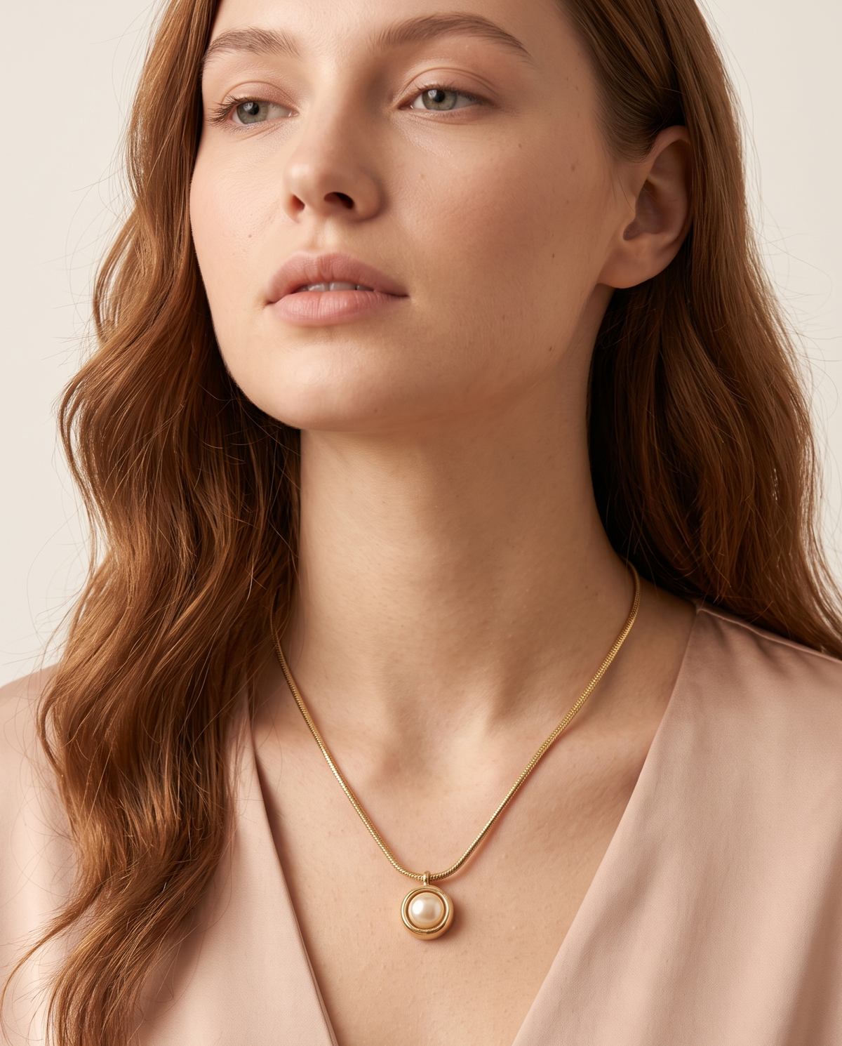 Gold Pearl Bezel Pendant Necklace – view 2