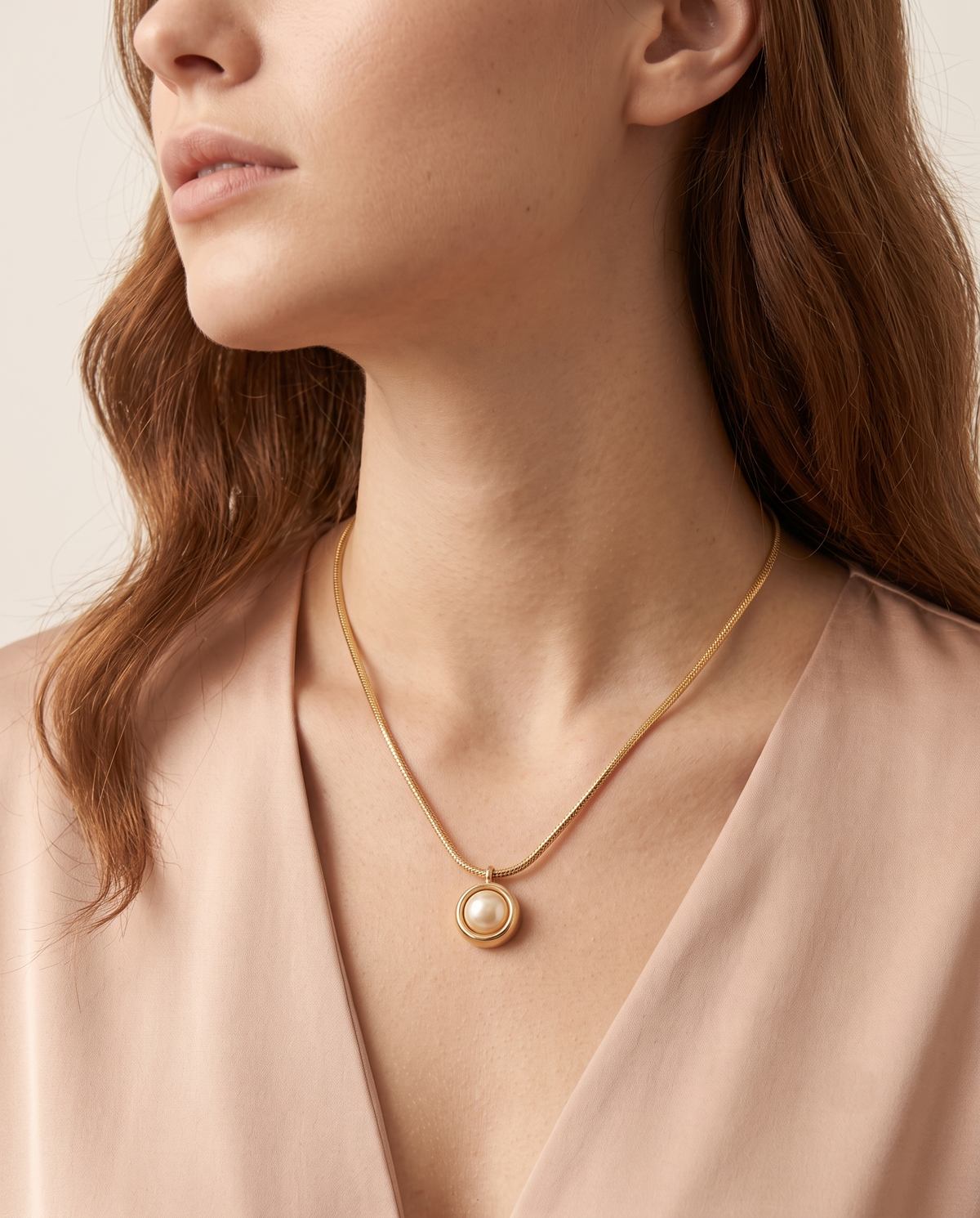 Gold Pearl Bezel Pendant Necklace – view 3