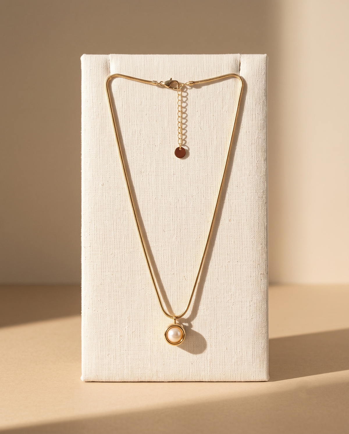 Gold Pearl Bezel Pendant Necklace – view 4