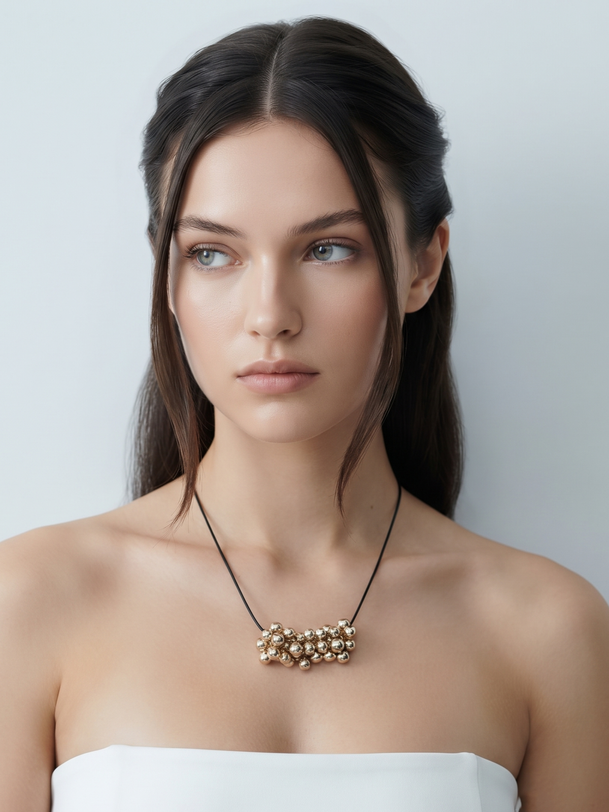 Gold Bead Cluster Cord Necklace – view 2