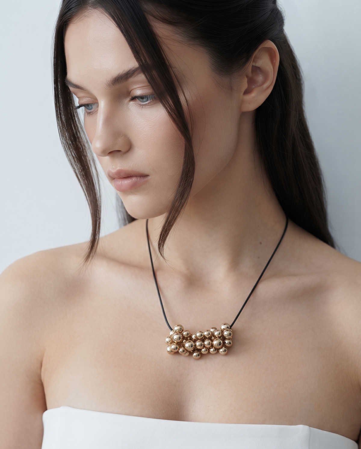 Gold Bead Cluster Cord Necklace – view 3